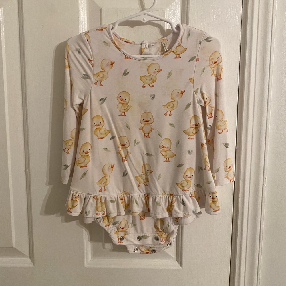 Posh Peanut PARZ Ducks Long Sleeve Ruffled Bodysuit Dress